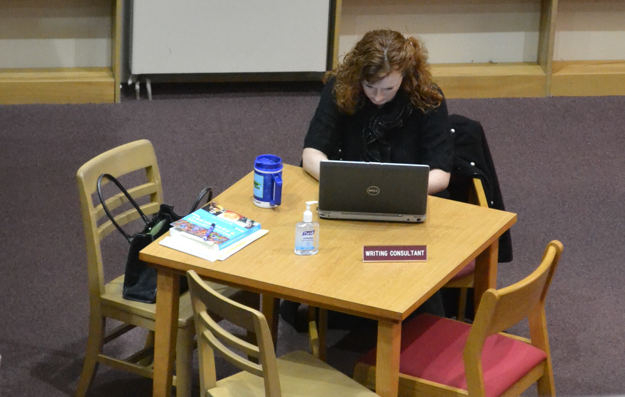 A writing consultant waits for a student Tuesday in the Hickman-Johnson-Furrow Learning Center.