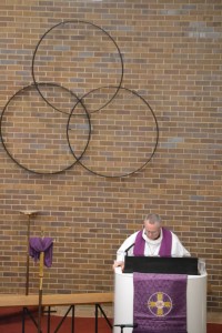 Pr. Jer Gilbreath delivers his first Lenten message. Congregation size during Wednesday evening services has dwindled with each passing year.