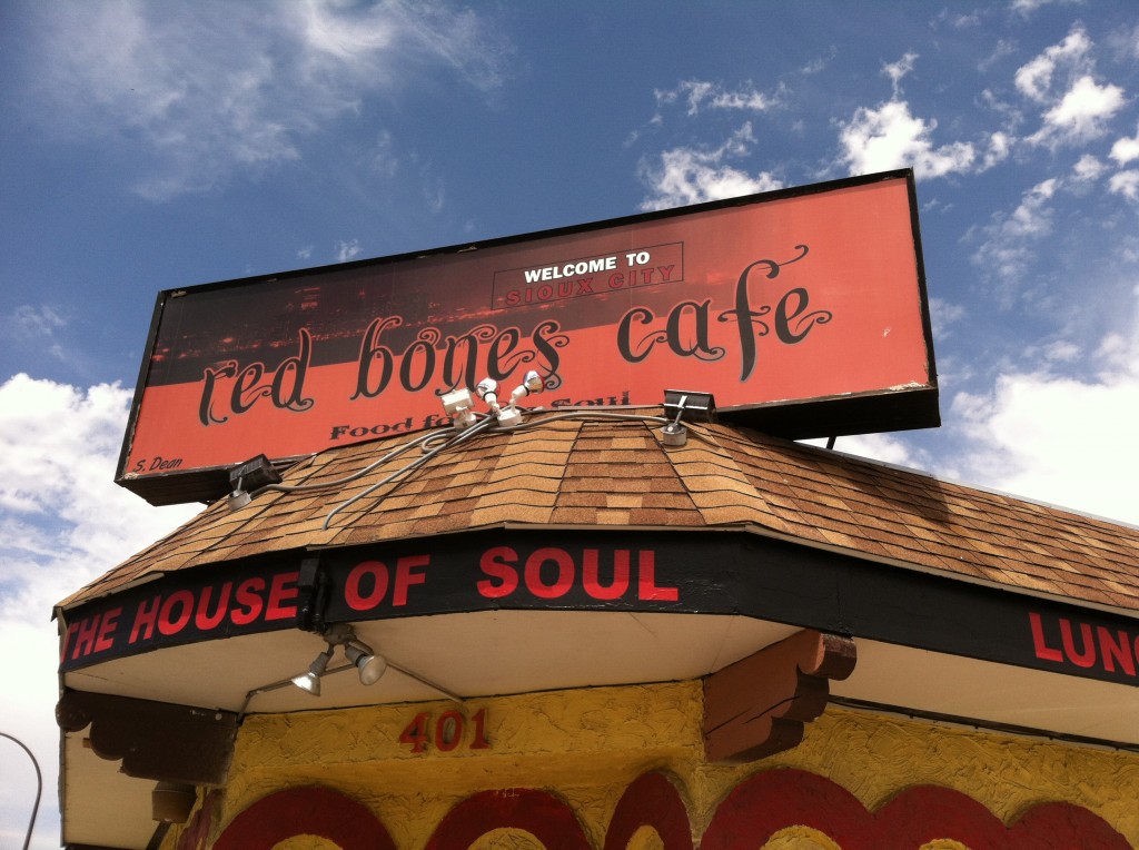 Signage above the door at the Red Bone Cafe