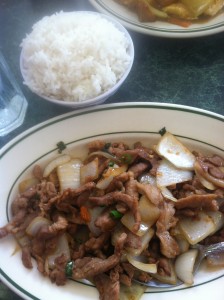 Pork with "special sauce" and rice.
