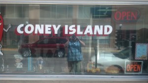 Coney Island with some handsome fellow in the reflection
