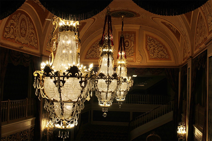 The three chandeliers in the big room you see once you enter